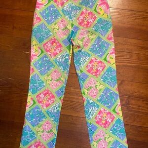 Lilly Pulitzer Pink and Green Flare Jeans Tropical Print
